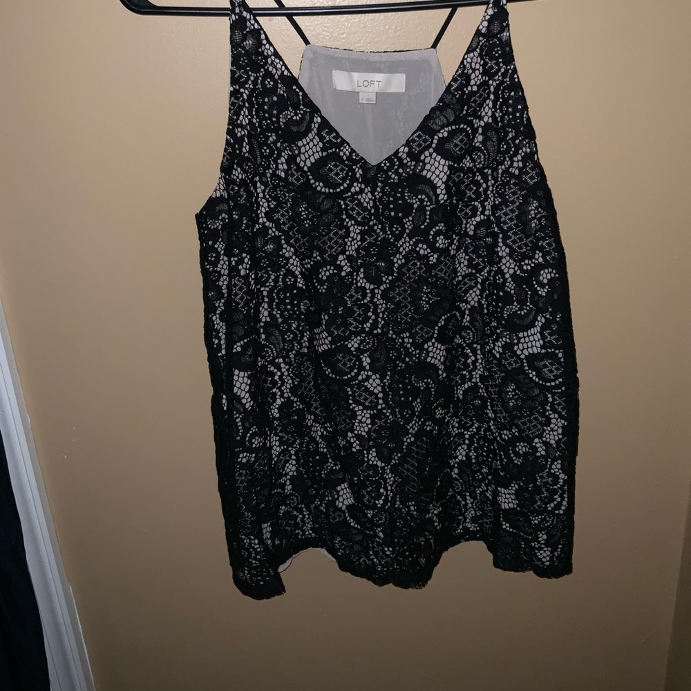 Loft spaghetti strap sheer blouse w/ Black Lace overlay, size small